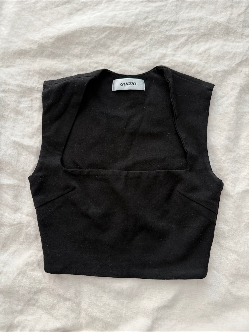 Guizio Black Square-Neck Crop Top